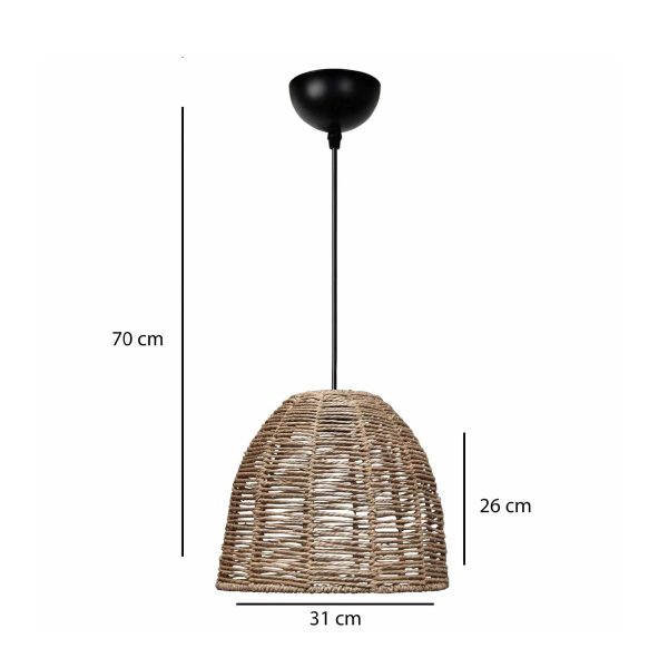 MEKA 204-0162 Boho Κρεμαστό Φωτιστικό Καμπάνα Μονόφωτο 1 x E27 IP20 Καφε Σχοινί - Μ31 x Π31 x Υ26cm - Image 2