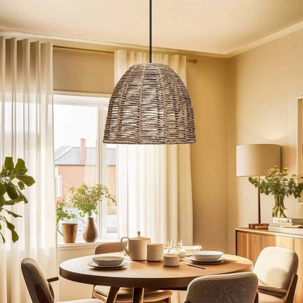 MEKA 204-0162 Boho Κρεμαστό Φωτιστικό Καμπάνα Μονόφωτο 1 x E27 IP20 Καφε Σχοινί - Μ31 x Π31 x Υ26cm - Image 3