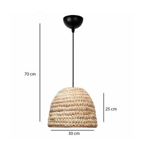 MEKA 204-0163 Boho Κρεμαστό Φωτιστικό Καμπάνα Μονόφωτο 1 x E27 IP20 Μπεζ Rattan – Μ30 x Π30 x Υ25cm