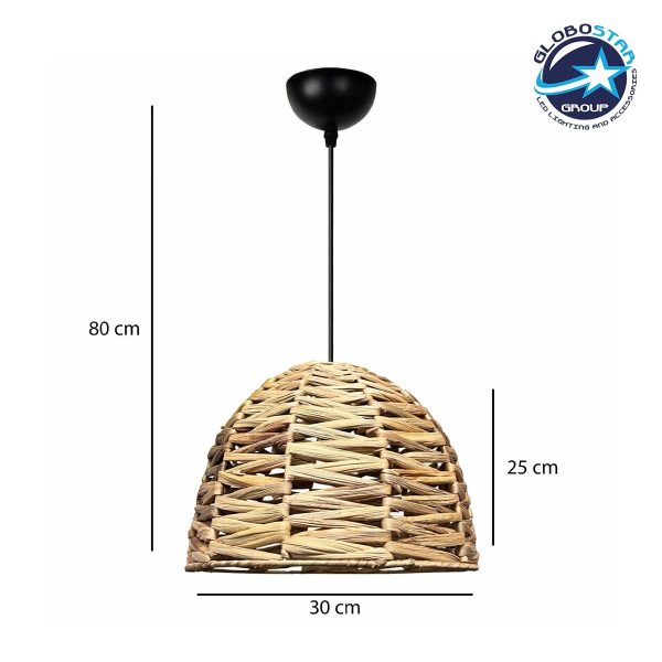 MEKA 204-0165 Boho Κρεμαστό Φωτιστικό Καμπάνα Μονόφωτο 1 x E27 IP20 Μπεζ Rattan - Μ30 x Π30 x Υ25cm - Image 2