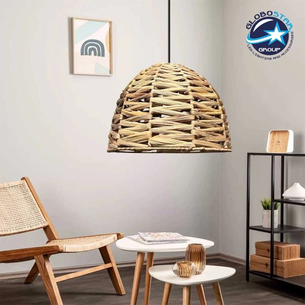 MEKA 204-0165 Boho Κρεμαστό Φωτιστικό Καμπάνα Μονόφωτο 1 x E27 IP20 Μπεζ Rattan - Μ30 x Π30 x Υ25cm - Image 3