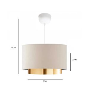 BASIL 204-0173 Μοντέρνο Κρεμαστό Φωτιστικό Kαπέλο Μονόφωτο 1 x E27 IP20 Μπεζ & Χρυσό Ύφασμα – Μ30 x Π30 x Υ20cm
