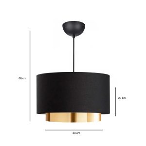 BASIL 204-0174 Μοντέρνο Κρεμαστό Φωτιστικό Kαπέλο Μονόφωτο 1 x E27 IP20 Μαύρο & Χρυσό Ύφασμα – Μ30 x Π30 x Υ20cm