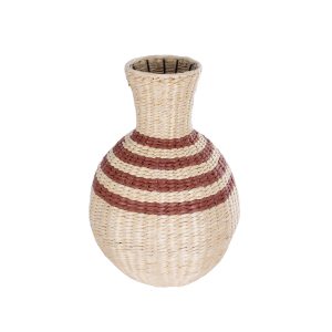 Artificial Garden PALERMO 21231 Διακοσμητικό Πλεκτό Καλάθι – Κασπώ Γλάστρα – Flower Pot Μπεζ με Μπορντό Φ38cm x Υ50cm