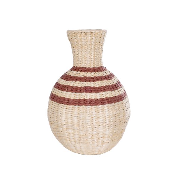 Artificial Garden PALERMO 21231 Διακοσμητικό Πλεκτό Καλάθι - Κασπώ Γλάστρα - Flower Pot Μπεζ με Μπορντό Φ38cm x Υ50cm - Image 3