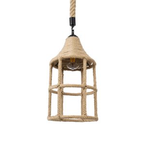 YUBA 01612 Boho Κρεμαστό Φωτιστικό Πλέγμα Μονόφωτο 1 x E27 IP20 Μπεζ Σχοινί – Μ22 x Π22 x Y40cm