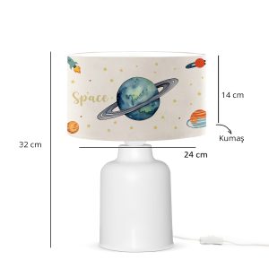 SATURN 204-0030 Παιδικό Eπιτραπέζιο Φωτιστικό Πορτατίφ Μονόφωτο 1 x E27 IP20 Πολύχρωμο Ύφασμα με Λευκό Πλαστικό – Μ24 x Π24 x Υ32cm