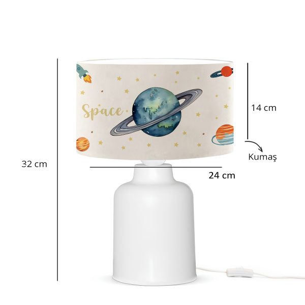 SATURN 204-0030 Παιδικό Eπιτραπέζιο Φωτιστικό Πορτατίφ Μονόφωτο 1 x E27 IP20 Πολύχρωμο Ύφασμα με Λευκό Πλαστικό - Μ24 x Π24 x Υ32cm