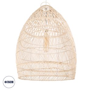 MALIBU 01811 Boho Κρεμαστό Φωτιστικό Καμπάνα Μονόφωτο 1 x E27 IP20 Μπεζ Ξύλο – Μ76 x Π76 x Υ100cm