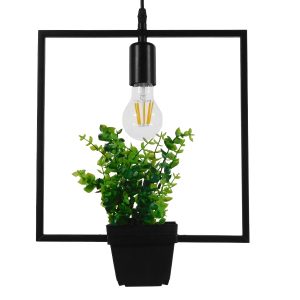 FLOWERPOT 10001211 Μοντέρνο Κρεμαστό Φωτιστικό Ανάρτηση Μονόφωτο 1 x E27 IP20 Μαύρο Μέταλλο με Πράσινο Πλαστικό – Μ30 x Π30 x Υ30cm