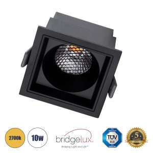 PLUTO-M 60275 Χωνευτό LED Spot Downlight TrimLess Μ8.4xΠ8.4cm 10W 1250lm 38° AC 220-240V IP20 Μ8.4 x Π8.4 x Υ5.9cm – Τετράγωνο – Μαύρο & Anti-Glare HoneyComb – Θερμό Λευκό 2700K – Bridgelux COB – 5 Years Warranty