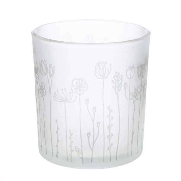 Φανάρι Καταιγίδας Cylindrical "Flower" Λουλουδάτο Design Γυάλινο Λευκό PU 18 H. cm D. 7 cm - Image 5