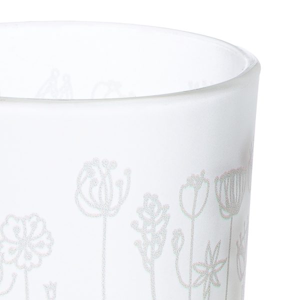Φανάρι Καταιγίδας Cylindrical "Flower" Λουλουδάτο Design Γυάλινο Λευκό PU 18 H. cm D. 7 cm - Image 4