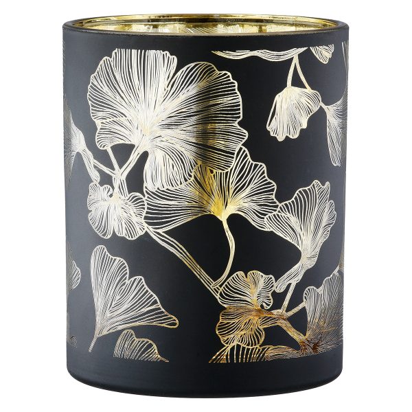 Φανάρι Καταιγίδας Cylindrical "Ginkgo" Ginkgo Motif Γυάλινο Μαύρο PU 18 H. cm D. 7 cm - Image 3