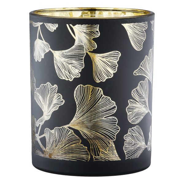 Φανάρι Καταιγίδας Cylindrical "Ginkgo" Ginkgo Motif Γυάλινο Μαύρο PU 18 H. cm D. 7 cm - Image 4