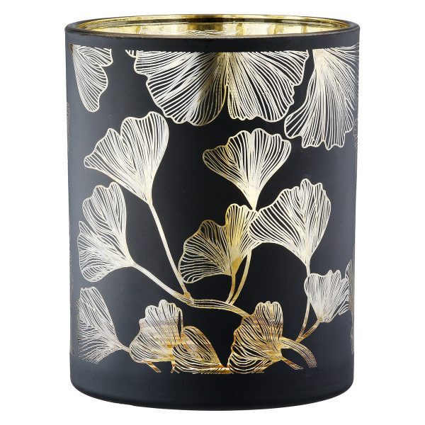 Φανάρι Καταιγίδας Cylindrical "Ginkgo" Ginkgo Motif Γυάλινο Μαύρο PU 18 H. cm D. 7 cm - Image 2