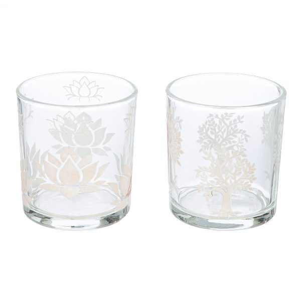 Φανάρι Καταιγίδας Cylindrical "Namaste" Δέντρο Motif Lotus Motif Yoga Motif Γυάλινο Brown Clear PU 18 Pcs. Assorted H. c - Image 3