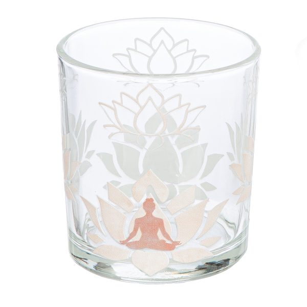 Φανάρι Καταιγίδας Cylindrical "Namaste" Δέντρο Motif Lotus Motif Yoga Motif Γυάλινο Brown Clear PU 18 Pcs. Assorted H. c - Image 5