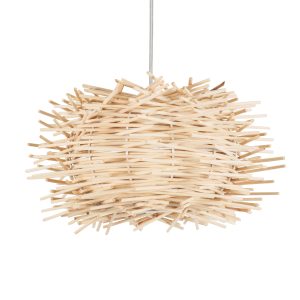 MINORCA 01729 Boho Κρεμαστό Φωτιστικό Ανάρτηση Μονόφωτο 1 x E27 IP20 Μπεζ Ξύλο – Μ30 x Π30 x Υ18cm