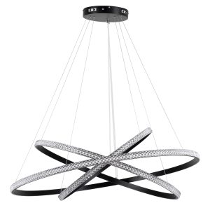 DIAMOND TRIO 61140-DECO Κρεμαστό Φωτιστικό Δαχτυλίδι-Κύκλος LED CCT 150W 18379lm 360° AC 220-240V – Εναλλαγή Φωτισμού μέσω Τηλεχειριστηρίου All In One Ψυχρό 6000k+Φυσικό 4500k+Θερμό 2700k Dimmable Φ60+80+100cm – Μαύρο – 3 Years Warranty