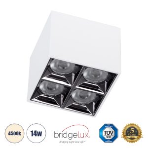 LUMINAR SUPERIOR 60334 Επιφανειακό LED Spot Downlight TrimLess 14W 1960lm 36° AC 220-240V IP20 Μ8.2 x Π8.2 x Υ6.6cm – Λευκό με Κάτοπτρο Χρωμίου – Φυσικό Λευκό 4500K – Bridgelux High Lumen Chip Gen2 – TÜV Certified Driver – 5 Years Warranty
