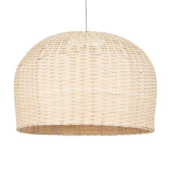 BERMUDA 01709 Boho Κρεμαστό Φωτιστικό Καμπάνα Μονόφωτο 1 x E27 IP20 Μπεζ Ξύλο - Μ50 x Π50 x Y34cm