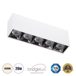 LUMINAR SUPERIOR 60330 Επιφανειακό LED Spot Downlight TrimLess 20W 2800lm 36° AC 220-240V IP20 Μ19.5 x Π4.2 x Υ6.6cm – Λευκό με Κάτοπτρο Χρωμίου – Φυσικό Λευκό 4500K – Bridgelux High Lumen Chip Gen2 – TÜV Certified Driver – 5 Years Warranty