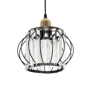 LUCERO 201-0078 Vintage Κρεμαστό Φωτιστικό Πλέγμα Μονόφωτο 1 x E27 IP20 Μαύρο & Χρυσό Μέταλλο με Διάφανο Κρύσταλλο – Μ24 x Π24 x Υ24cm