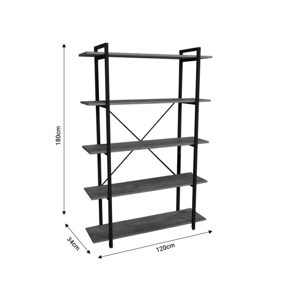 Βιβλιοθήκη Reson  oak μελαμίνης-μαύρο μέταλλο 120x34x180εκ - Image 4