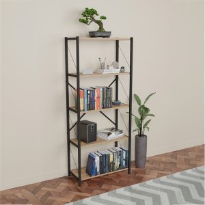 Βιβλιοθήκη Draizy  oak μελαμίνης-μαύρο μέταλλο 63x30x150εκ