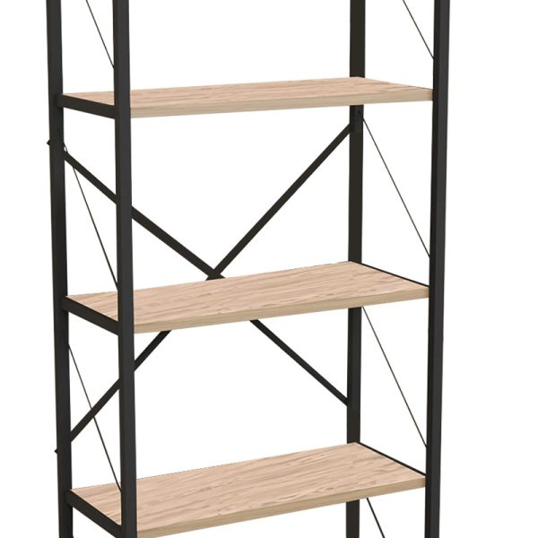Βιβλιοθήκη Draizy  oak μελαμίνης-μαύρο μέταλλο 63x30x150εκ - Image 3