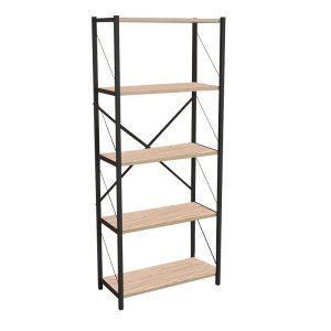 Βιβλιοθήκη Draizy  oak μελαμίνης-μαύρο μέταλλο 63x30x150εκ