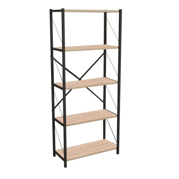 Βιβλιοθήκη Draizy  oak μελαμίνης-μαύρο μέταλλο 63x30x150εκ