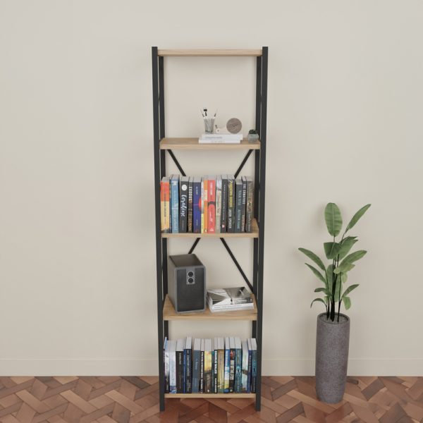 Βιβλιοθήκη Glase  oak μελαμίνης-μαύρο μέταλλο 40x30x150εκ - Image 2