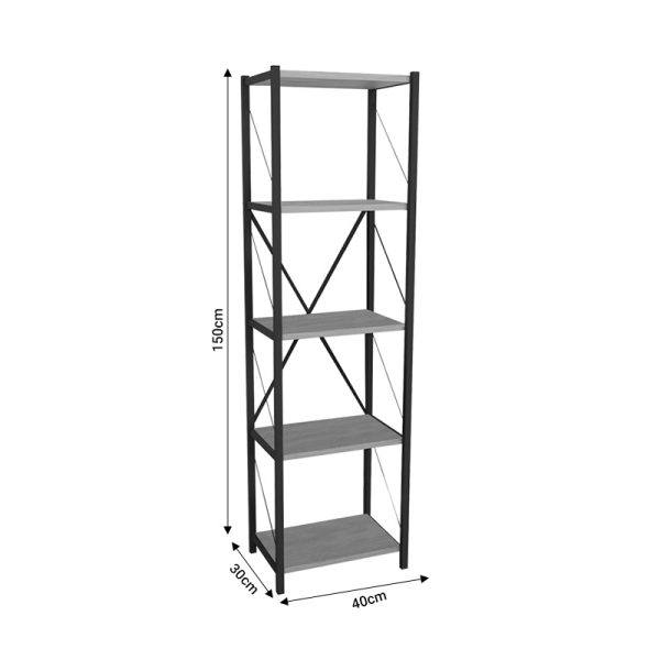 Βιβλιοθήκη Glase  oak μελαμίνης-μαύρο μέταλλο 40x30x150εκ - Image 4