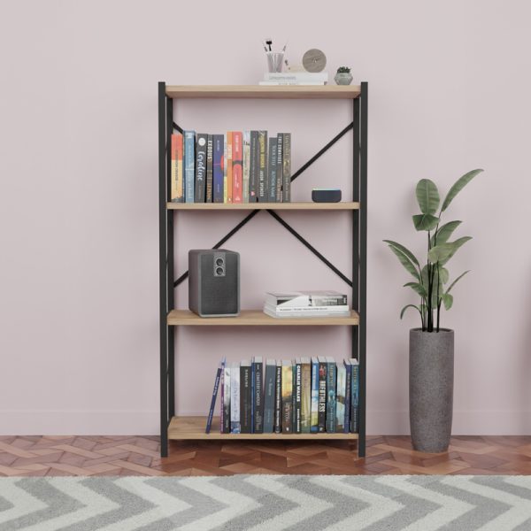 Βιβλιοθήκη Jackrey  oak μελαμίνης-μαύρο μέταλλο 60x30x114εκ - Image 2