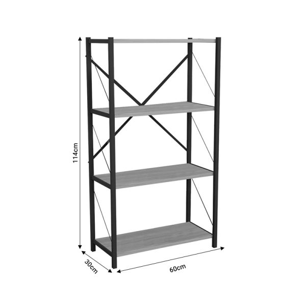Βιβλιοθήκη Jackrey  oak μελαμίνης-μαύρο μέταλλο 60x30x114εκ - Image 4