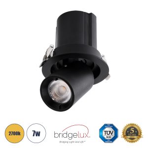 VIRGO-S 60305 Χωνευτό LED Spot Downlight TrimLess Φ9cm 7W 875lm 36° AC 220-240V IP20 Φ9cm x Υ9cm – Στρόγγυλο – Μαύρο – Θερμό Λευκό 2700K – Bridgelux COB – 5 Years Warranty