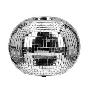 Κηροπήγιο Σφαίρα ‘Disco’ Κεραμικό Ασημί 8.5x10cm