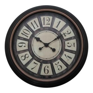 Ρολόι τοίχου Docto Inart σε μαύρη αντικέ απόχρωση Φ55.8×5.2εκ