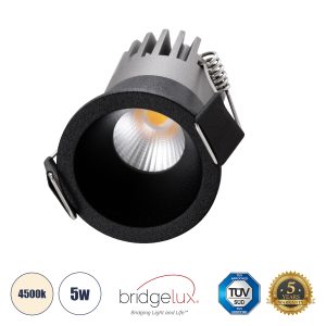 MICRO-S 60238 Χωνευτό LED Spot Downlight TrimLess Φ4cm 5W 650lm 38° AC 220-240V IP20 Φ4 x Υ5.9cm – Στρόγγυλο – Μαύρο – Φυσικό Λευκό 4500K – Bridgelux COB – 5 Years Warranty