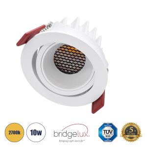 LEO-R 60285 Χωνευτό LED Spot Downlight TrimLess Φ8.5cm 10W 1250lm 38° AC 220-240V IP20 Φ8.5 x Υ6.6cm – Στρόγγυλο – Κινούμενο – Λευκό & Anti-Glare HoneyComb – Θερμό Λευκό 2700K – Bridgelux COB – 5 Years Warranty