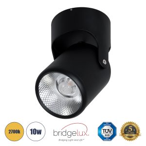 DETRONIC 60505 Επιφανειακό Κινούμενο Spot Downlight LED 10W 1250lm 24° AC 220-240V IP20 Φ9cm x Υ16cm – Στρόγγυλο – Μαύρο – Θερμό Λευκό 2700K – Bridgelux COB – TÜV Certified Driver – 5 Χρόνια Εγγύηση