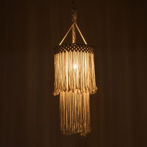 ZAMBIA 36208 Boho Κρεμαστό Φωτιστικό Μακραμέ Μονόφωτο 1 x E27 IP20 Μπεζ Ύφασμα – Μ30 x Π30 x Υ60cm