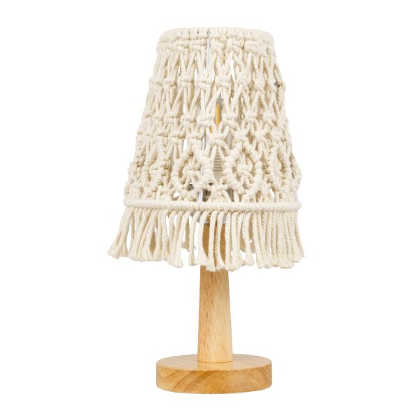 RWANDA 36210 Boho Επιτραπέζιο Φωτιστικό Πορτατίφ Μονόφωτο 1 x E27 IP20 Μπεζ Σχοινί με Καφέ Ξύλο - Μ15 x Π15 x Υ30cm - Image 3