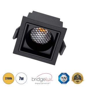 PLUTO-S 60269 Χωνευτό LED Spot Downlight TrimLess Μ6.4xΠ6.4cm 7W 875lm 38° AC 220-240V IP20 Μ6.4 x Π6.4 x Υ4.9cm – Τετράγωνο – Μαύρο & Anti-Glare HoneyComb – Θερμό Λευκό 2700K – Bridgelux COB – 5 Years Warranty