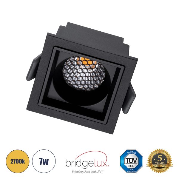 PLUTO-S 60269 Χωνευτό LED Spot Downlight TrimLess Μ6.4xΠ6.4cm 7W 875lm 38° AC 220-240V IP20 Μ6.4 x Π6.4 x Υ4.9cm - Τετράγωνο - Μαύρο & Anti-Glare HoneyComb - Θερμό Λευκό 2700K - Bridgelux COB - 5 Years Warranty