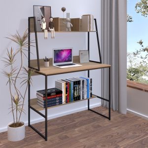 Γραφείο εργασίας Herbey  με ράφια σε oak απόχρωση με πόδι μαύρο μέταλλο 100x48x139εκ