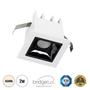 LUMINAR SUPERIOR 60314 Χωνευτό LED Spot Downlight TrimLess 2W 280lm 36° AC 220-240V IP20 Μ4.3 x Π4.3 x Υ4.5cm – Λευκό με Μαύρο Κάτοπτρο – Φυσικό Λευκό 4500K – Bridgelux High Lumen Chip Gen2 – TÜV Certified Driver – 5 Years Warranty