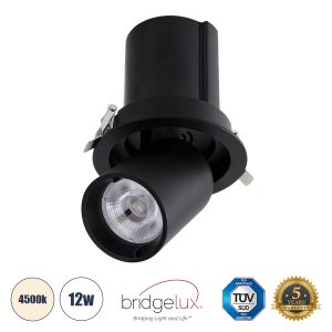 VIRGO-M 60308 Χωνευτό LED Spot Downlight TrimLess Φ11cm 12W 1560lm 36° AC 220-240V IP20 Φ11cm x Υ11.5cm – Στρόγγυλο – Μαύρο – Φυσικό Λευκό 4500K – Bridgelux COB – 5 Years Warranty
